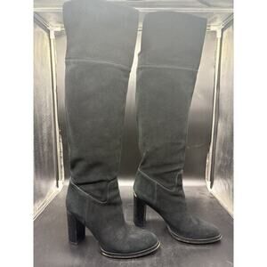 Michael Kors Women's Size 8.5 M Black Suede Thigh High Boots Pull On 3.5" Heel